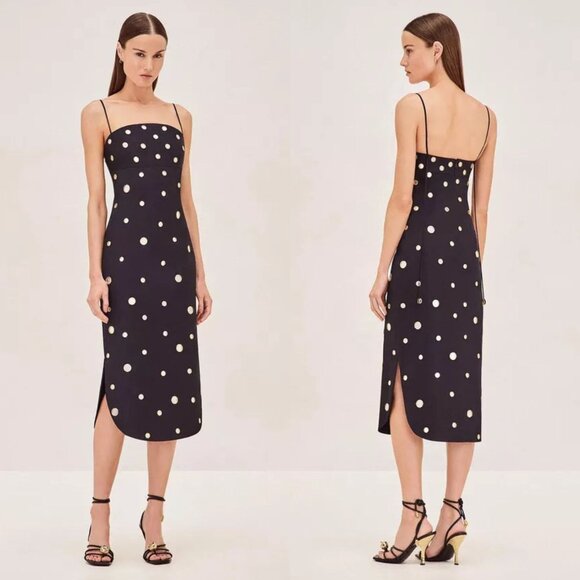 Alexis Malia Black Mirrored Grommet Curved Midi Dress Size S NWT - Picture 1 of 11